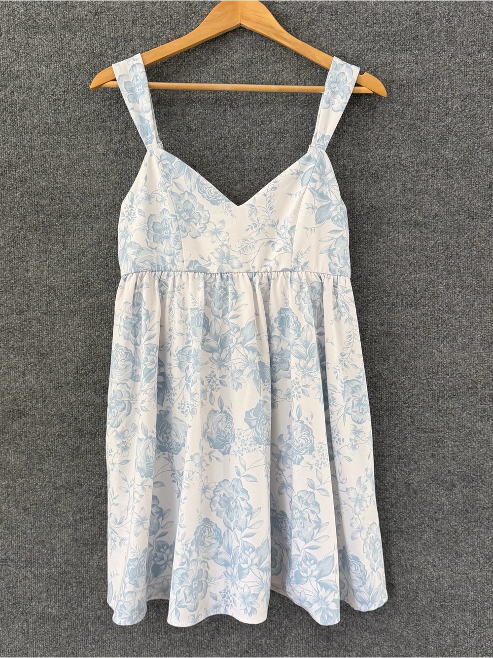 Row.A Womens Floral Babydoll Mini Dress Size Large Blue White Cottagecore